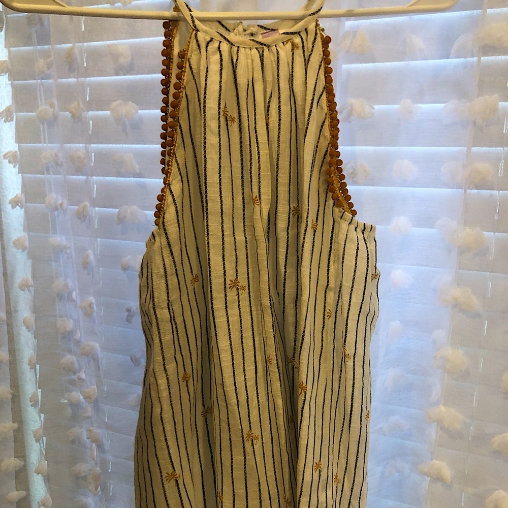 Francescas Tank Top. Mustard Yellow Accents. Full Length. Size XS.
